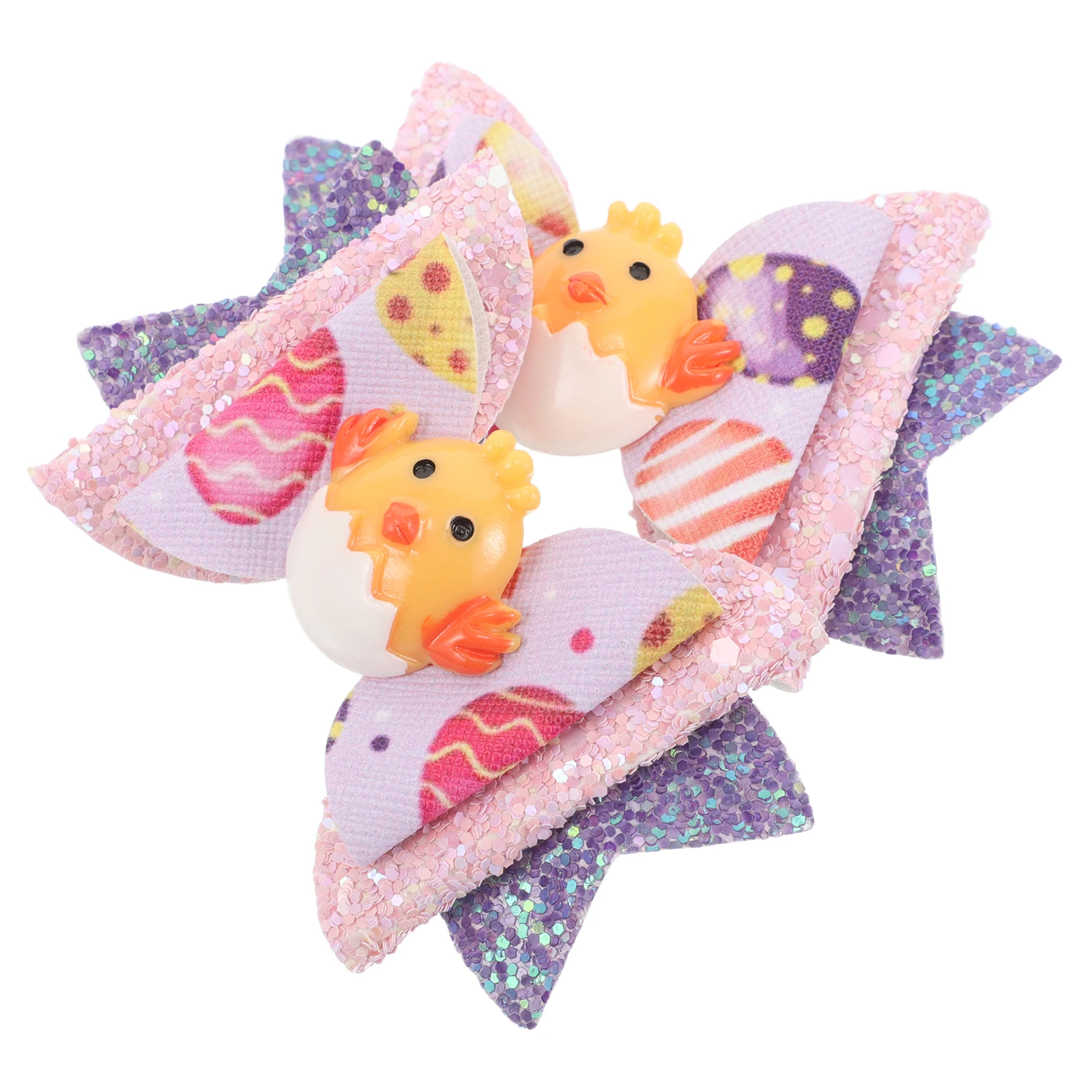 

2pcs Bow Hairpins Easter Party Accessories Cute Chick Hair Clips Iron Alligator Barrettes Glitter Decorative Kids Hair