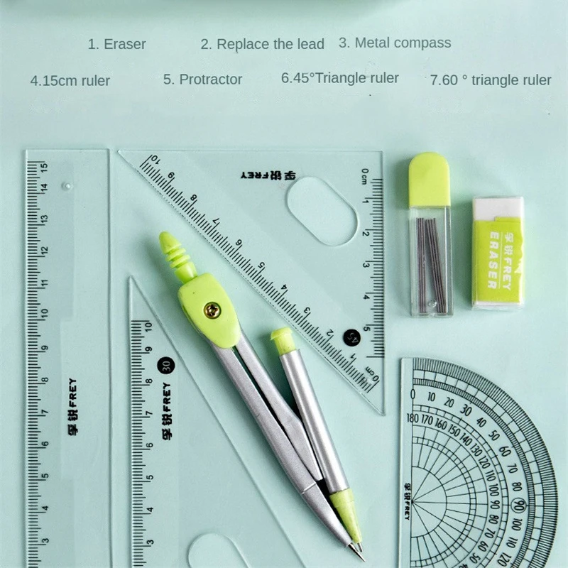 Multifuncional Professional Bússola Réguas Set, Réguas Matemáticas, Desenho Ferramentas, Material Escolar, Estudantes Papelaria, 7 pcs por conjunto