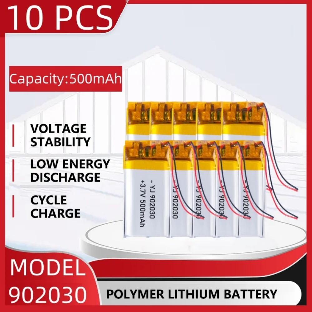 3.7V 500mAh Polymer Lithium LiPo Rechargeable Battery 902030 For Bluetooth Headset, Beauty Instrument, Selfie Stick, Spray, Etc