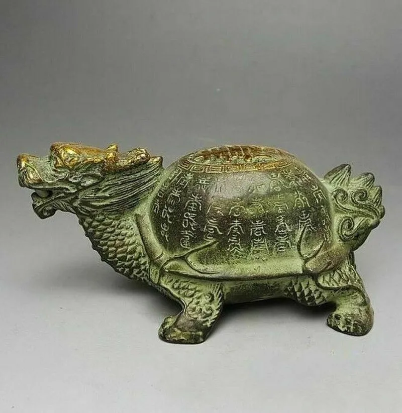 CHINESE VINTAGE BRONZE GILT OLD HANDWORK DRAGON TURTLE STATUE