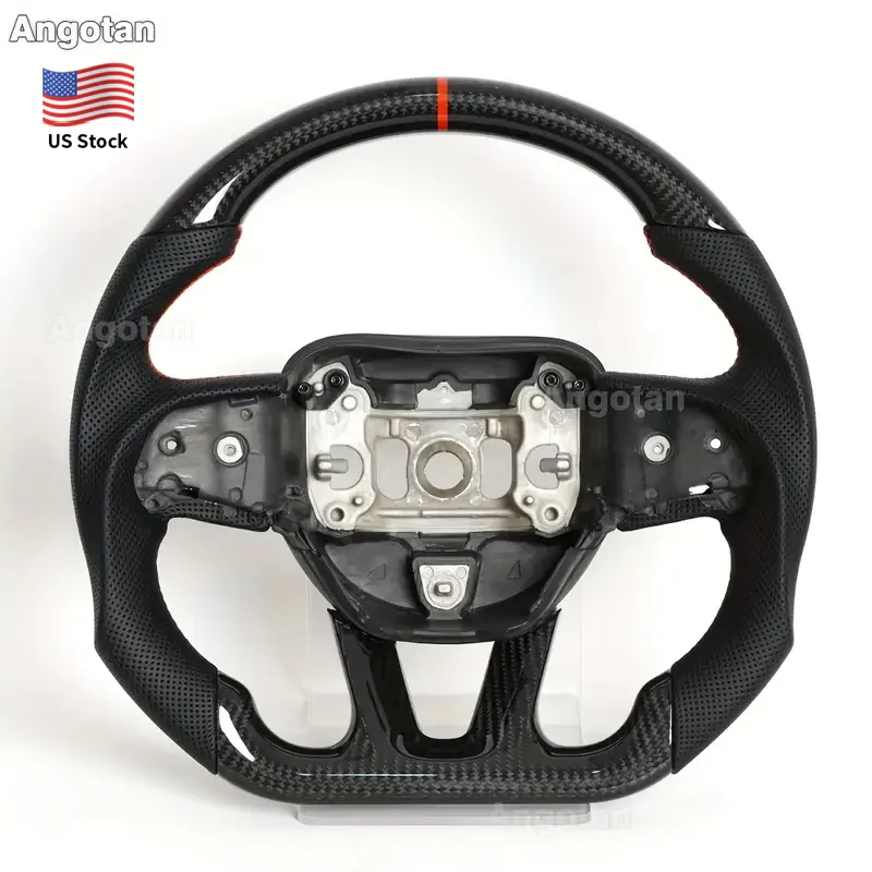 

Рулевое колесо из настоящего глянцевого углеродного волокна для Dodge Charger Challenger Durango 2015-2024, перфорированная кожа и красная строчка