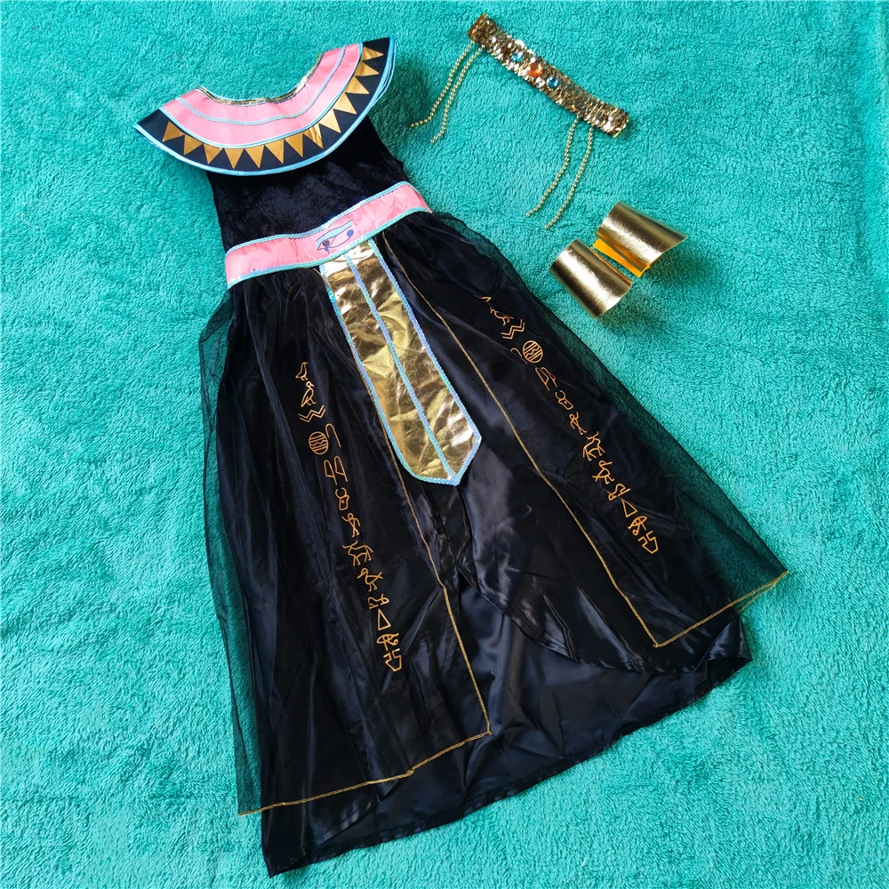 Dark Egyptian Cleopatra Costume For Girls Black Nile Queen Outfit Kids Ancient Egypt Goddess Historical Pharaoh Princess Dress