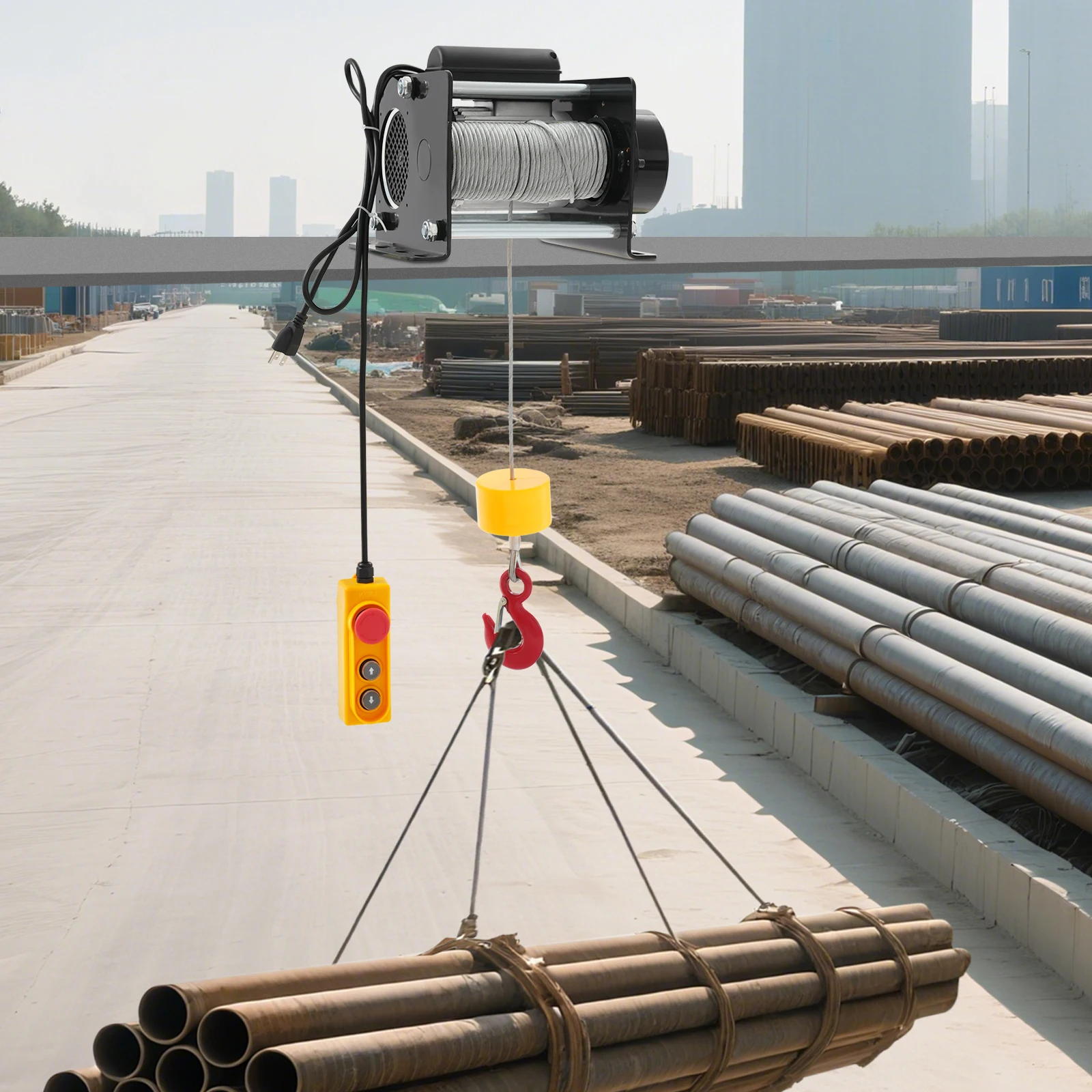 

Electric Hoist Winch, 2800rpm Electric Hoist with Wired Control, 881LBS Electric Hoist with Long Steel Wire Rope Black 110V