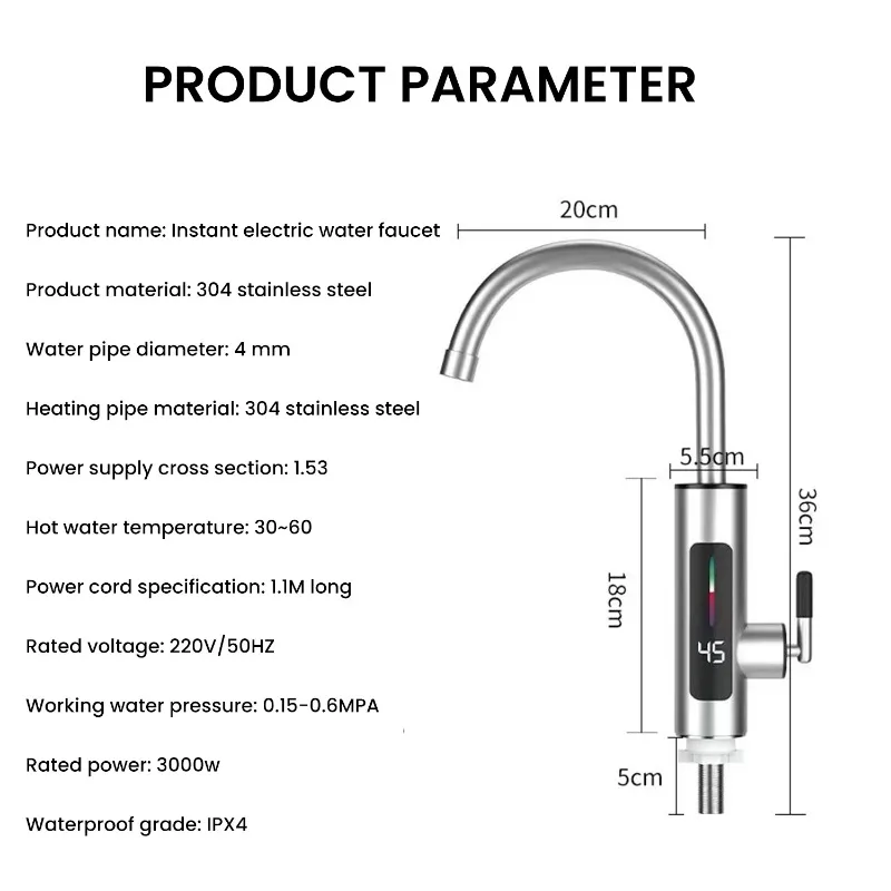 3000 واط 220 فولت الكهربائية المطبخ سخان المياه الحنفية لحظة الساخن مياه الفولاذ المقاوم للصدأ صنبور سخان التدفئة الباردة صنبور سخان المياه