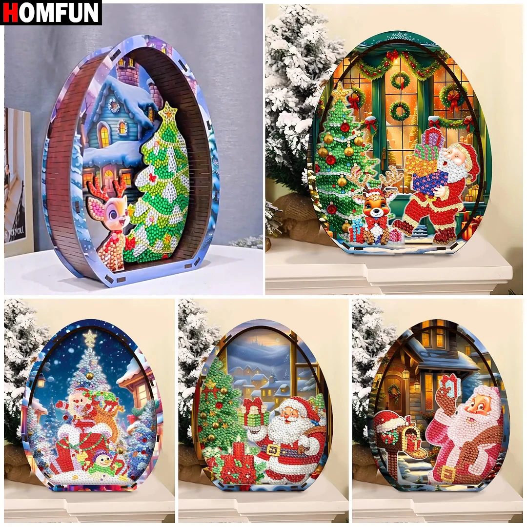 HOMFUN Wooden Christmas Desktop Diamond Art Kits 5D DIY Diamond Art Tabletop Decorations Kit, Creative 3D Santa Claus Gift