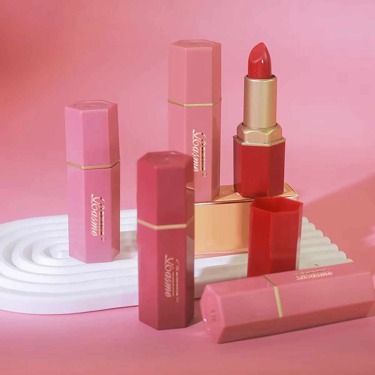 6 Colors Gold Bar Tube Lipstick Matte Texture Pearlescent Glitter Velvet Lipstick Valentine's Day Gift 1PCS