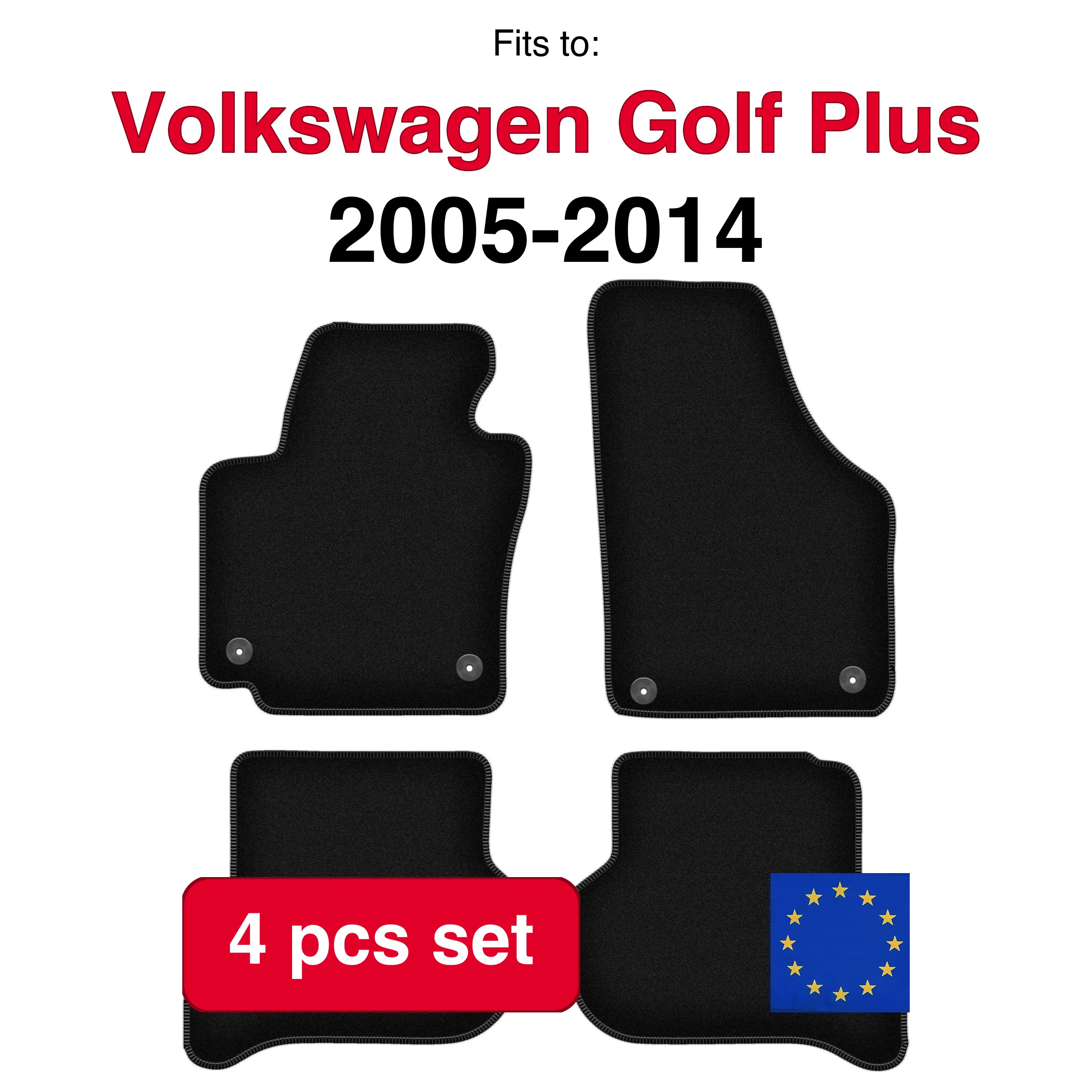 Velour tapijtset voor Volkswagen Golf Plus minivan (2005-2014) - Zwart (4 stuks) automatten set