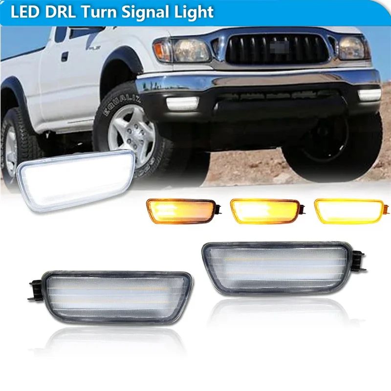 

For Toyota Tacoma 2WD 4WD Switchback Amber Sequential LED Front Bumper Turn Signal Lights & White DRL/Driving Lights 2001-2004