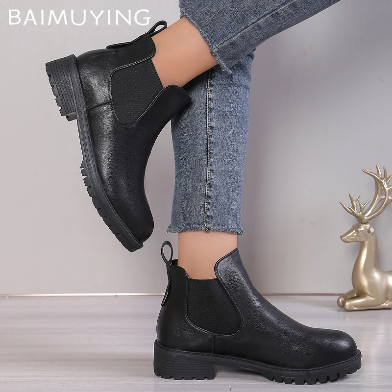 Leather Women Flat Snow Ankle Boots Classic Chelsea Boots Winter New Retro Shoes 2024 Trend Designer Gladiator Botas De Mujer