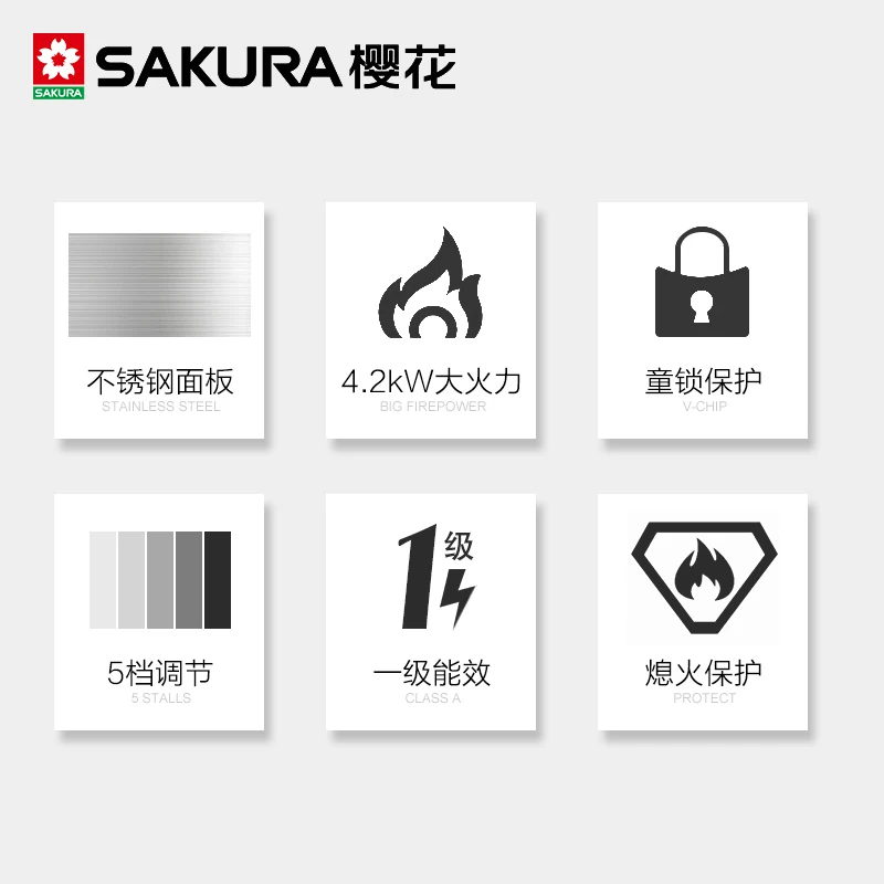 Sakura gas stove Household Double stove Embedded Natural gas stove Liquefied Desktop Stainless steel panel without deformation