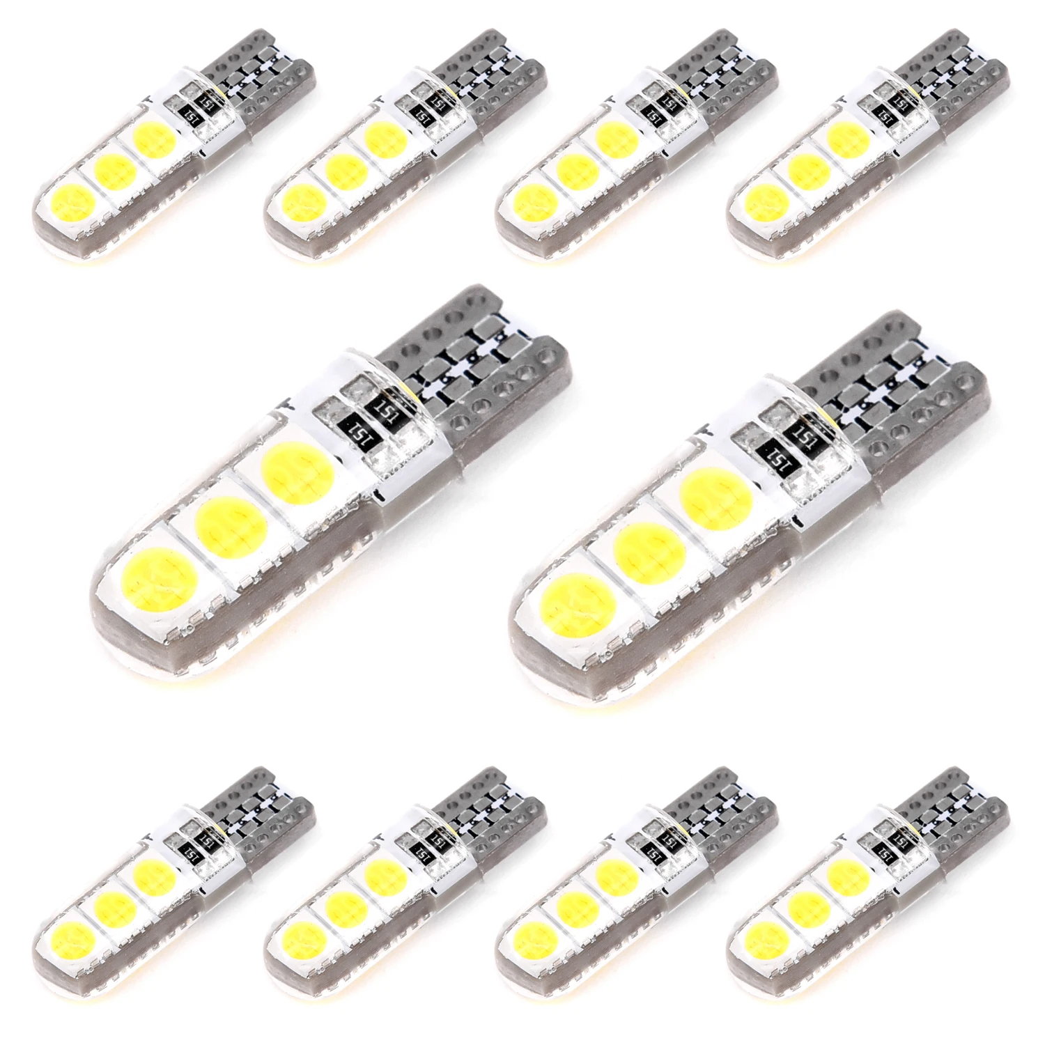 

10pcs Car Side Lights T10-5050-6SMD Silicone Shell Canbus Car LED Side Wedge Lights Super Bright White Light License Plate Lamp