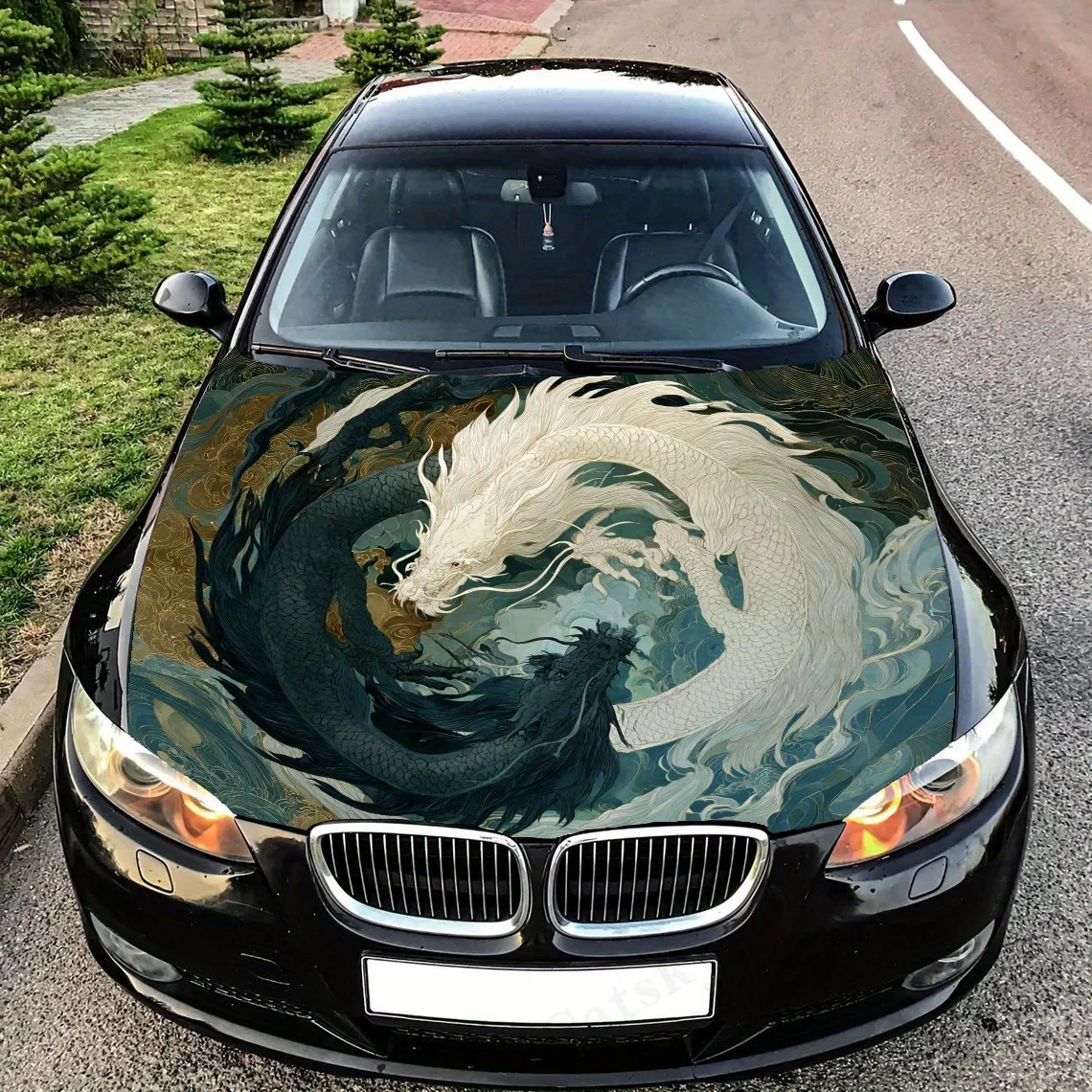 

Yin - Наклейка на капот автомобиля Yang Dragons - Прочная виниловая пленка, устойчивая к брызгам и легко снимается, подходит для всех автомобилей - автомобильная пленка A