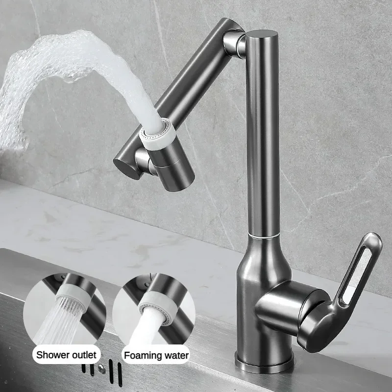 Single Handle 360 Degree Rotation Doldable Kitchen Mixer Sink Tap Multifunctional Stream Spraying Hot Cold Water Basin Faucet