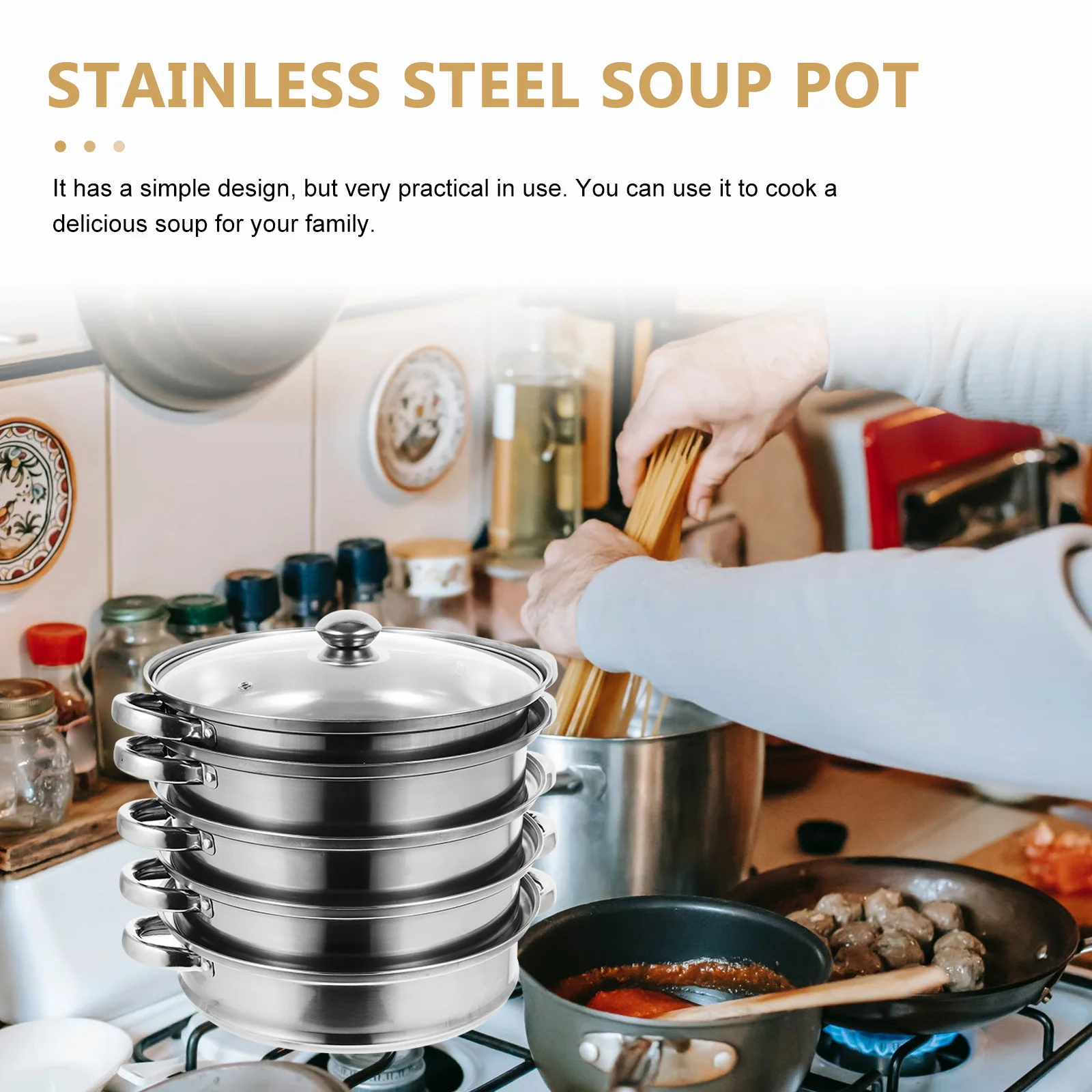 

5 Layers Stainless Steel Steam Pot Tiered Stockpot Silver Cookware for Easy Food Preparation Pots for Steaming and Cooking