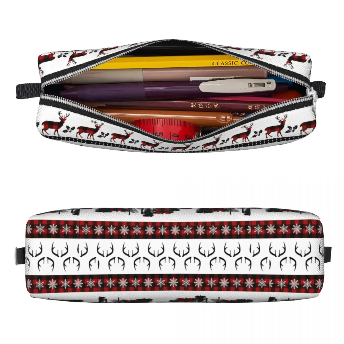 Retro Merry Christmas Plaid Pencil Case New Nordic New Year Pen Box Bag Kids Big Capacity School Supplies Gift Pencilcases