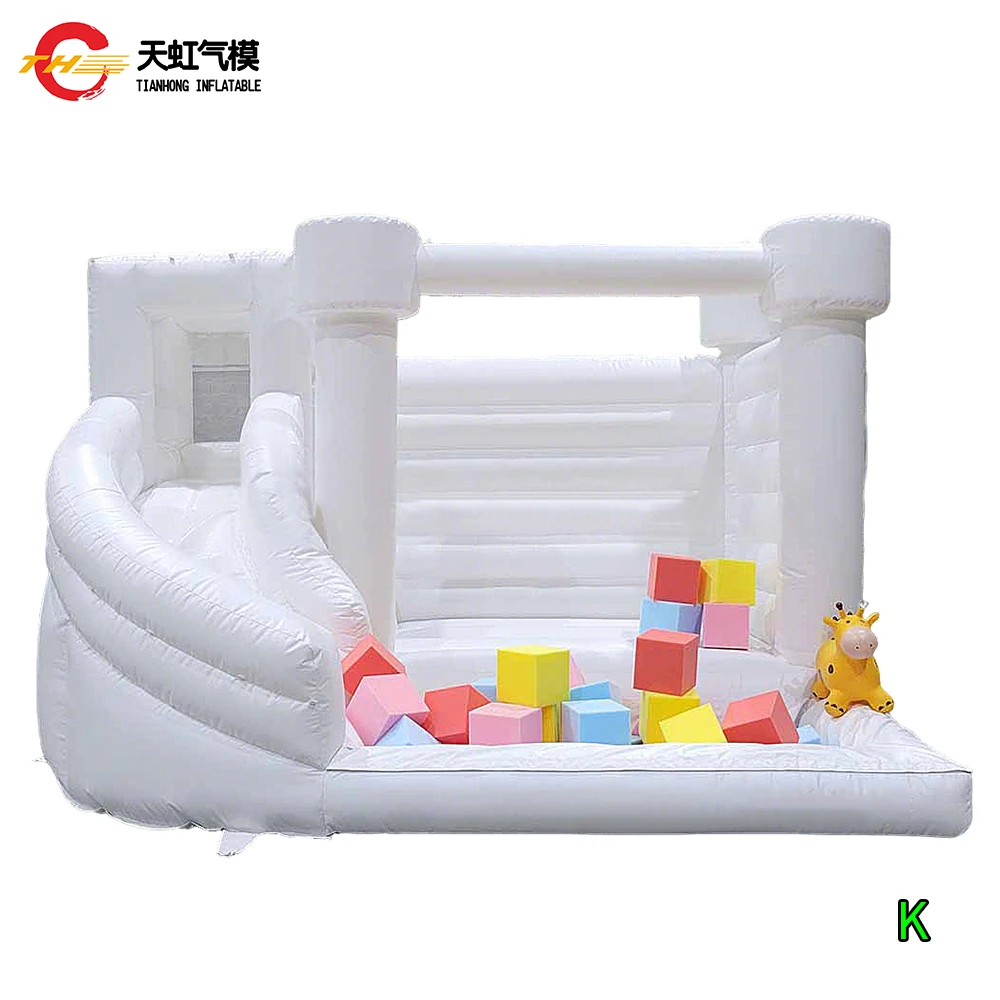 Videur gonflable blanc avec piscine à balles, jeu de carnaval gonflable Commercial, maison de rebond, amusant en plein air avec souffleur, livraison rapide