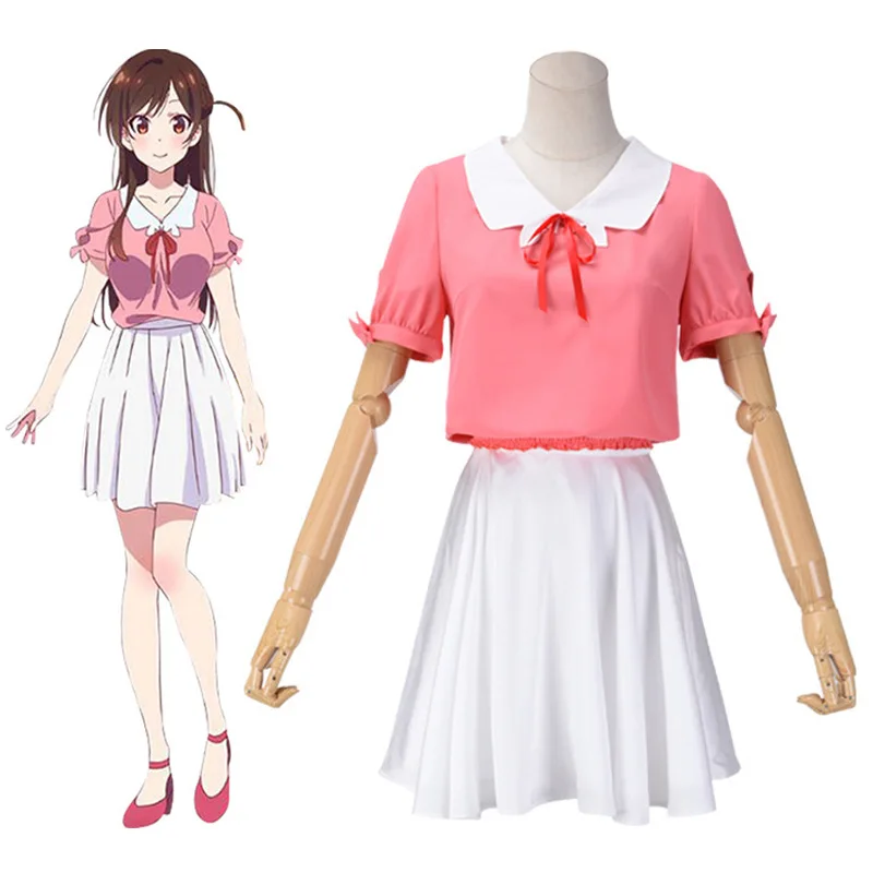 

Rental Girlfriend Cosplay Costume, Chiharu Mizuhashi Cosplay Dress-up Casual Short-sleeved Shirt And Short Skirt Summer Student