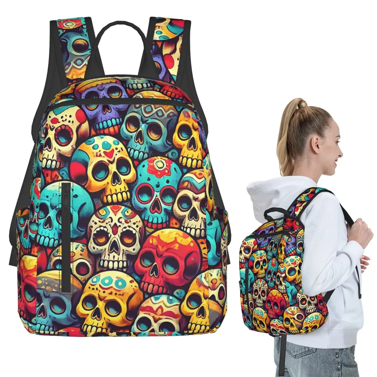

Colorful Skulls Cartoon Pattern Backpack Student BookBag Kids School Bag Computer Shoulder Bags Boys Girls