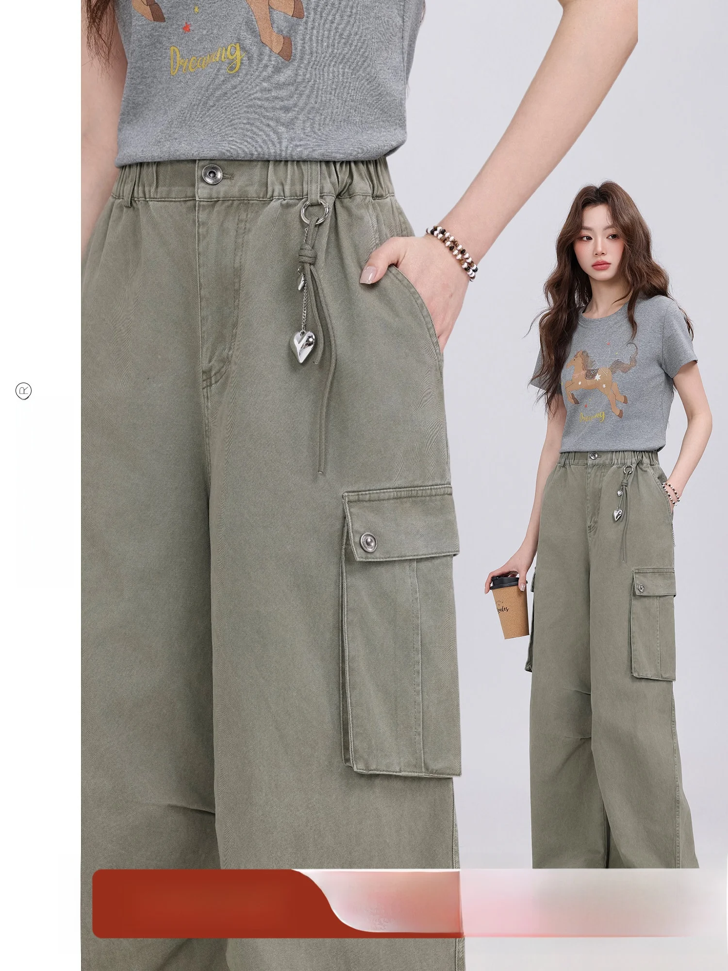 

Ретро-брюки в рабочем стиле, повседневные, с высокой талией, на молнии, прямого кроя, свободные, женские, с эластичным поясом, с дизайнерскими элементами