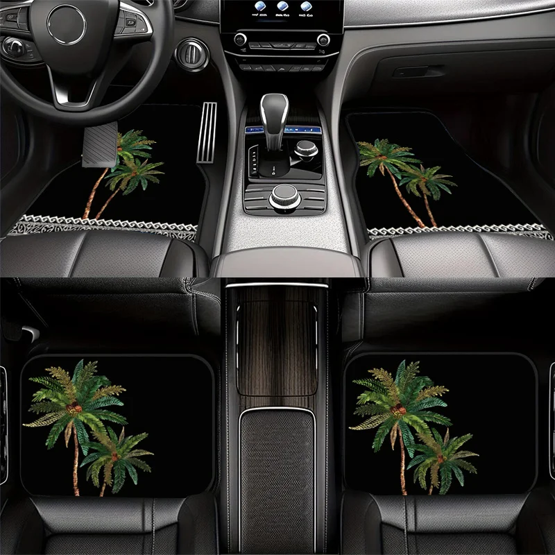 2pcs/4pcs Tropical Coconut Tree Tribal Print Car Floor Mats, Universal Automotive Interior Mats, Durable, Suitable For All Types