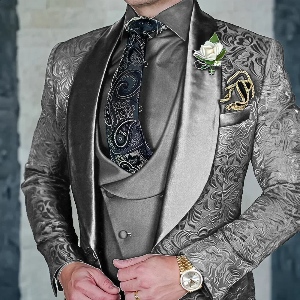 

Jacquard Men's 3-piece Suit Set Formal Party Dress Groom Tuxedo High Quality Elegant Men Terno Masculino Costume Homme Mariage