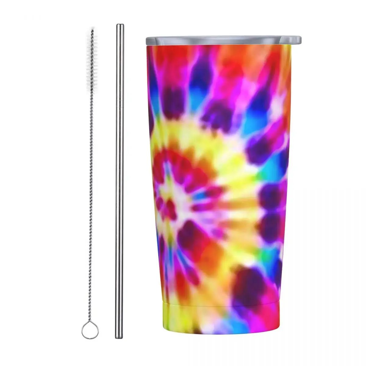 Stainless Steel Tumbler Rainbow Tie Dye Mugs Cup With Straws Supernova Driving Hot Drinks Water Bottle Portable 20oz Thermal Mug