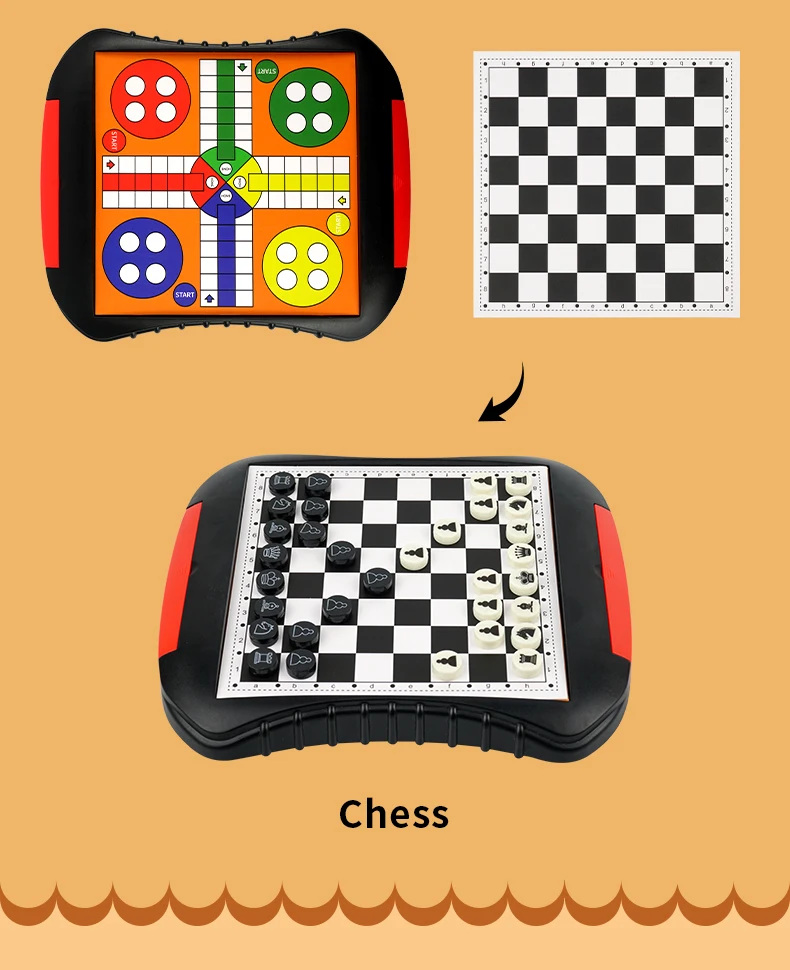 3-in-1/5-in-1/7-in-1 Board Game Sets, Snakes and Ladders, Checkers, Ludo, Etc., Family Desktop Educational Toys. view 5