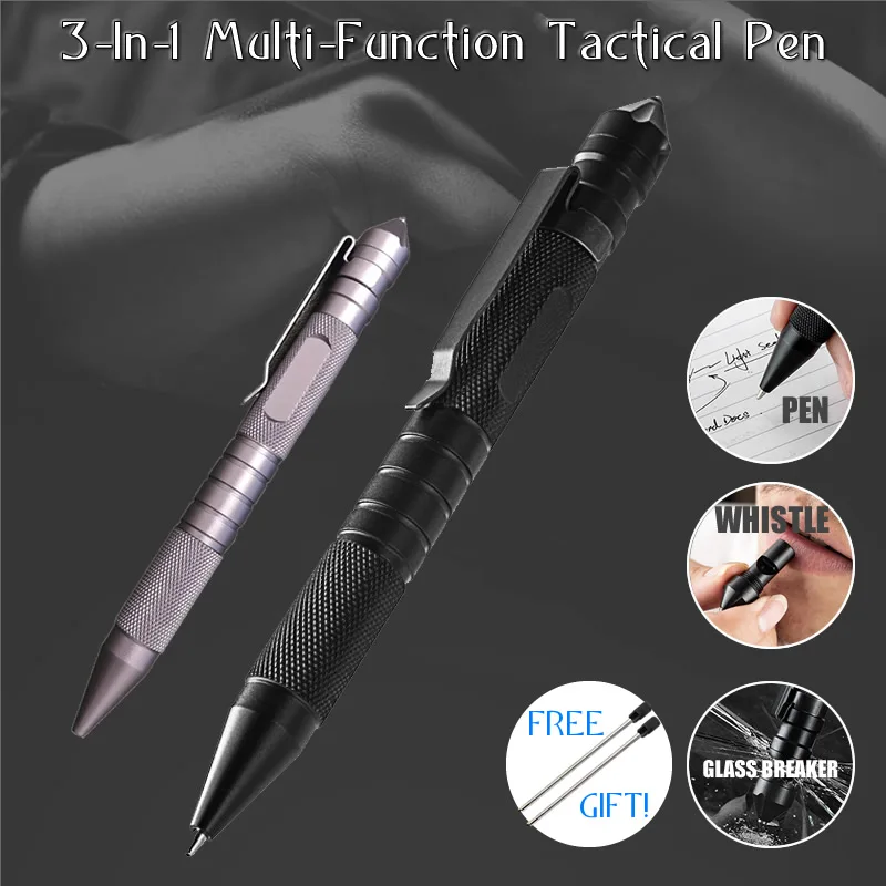 

Multi Function Portable Tactical Pen Self Defense EDC Tool Emergency Whistle Window Breaker For Outdoor Camp Hiking Car Survival