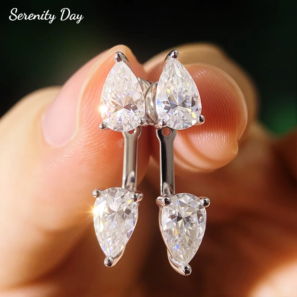 5*8mm Pear Cut Moissanite Earrings for Women D Color Lab Diamond One Style Two Wear Earring 925 Sterling Silver Stud Ear Jewelry