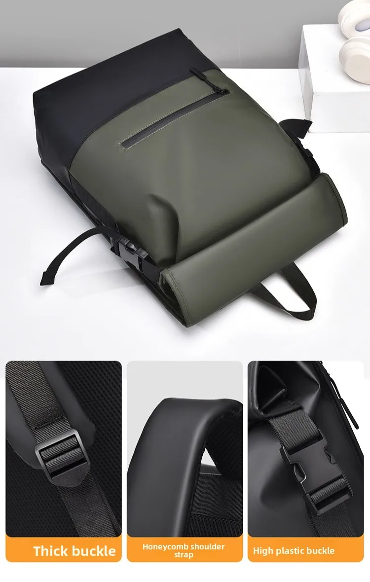 New Men's Large-capacity Travel Backpack with A Fashionable Folding and Rollable Mouth for Outdoor Leisure and Water Repellent
