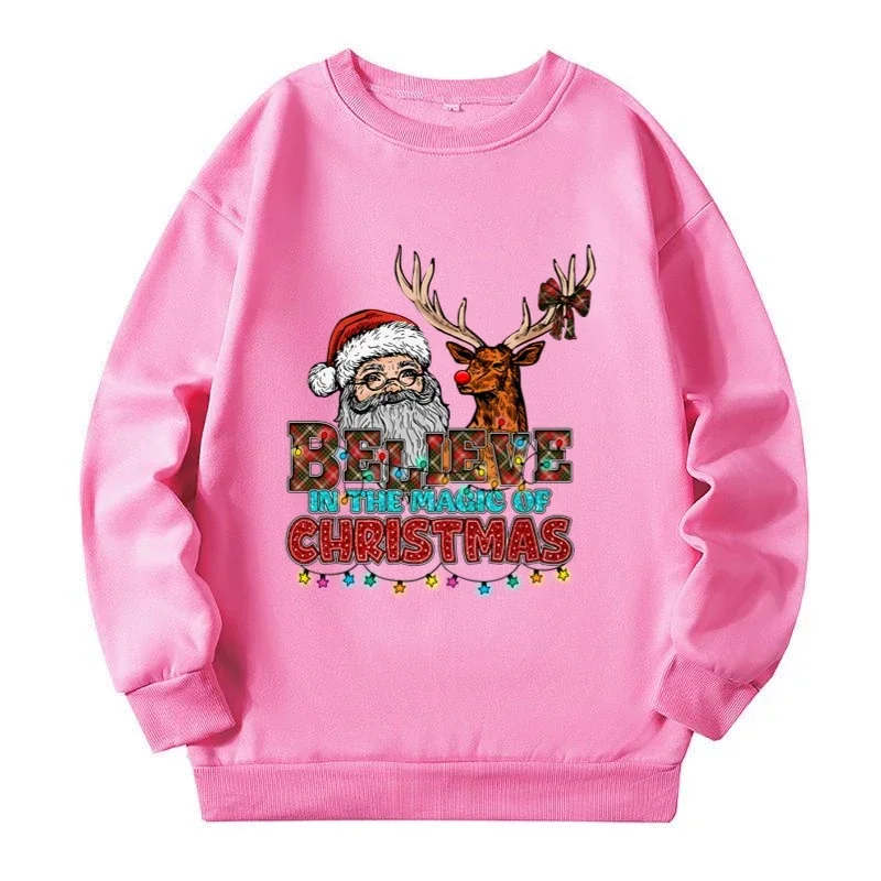 Santa Elk Cartoon Print Women's Plus Size Sweatshirts Merry Christmas Fashion Trendy Pullovers Autumn Winter Y2k Lady Sweatshirt