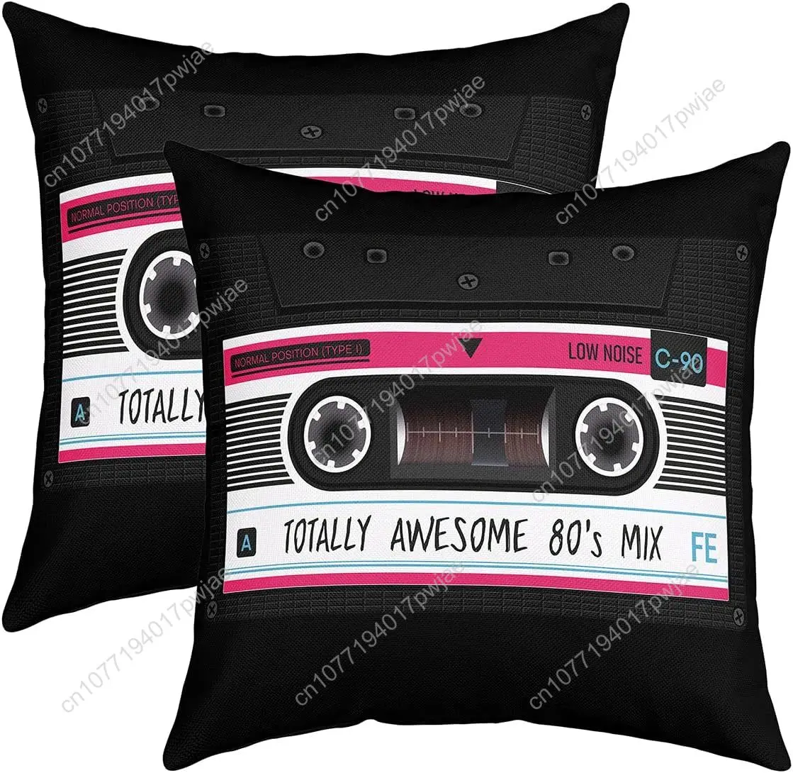 

80S Party Pillow Covers 20x20 Set of 2,Audio Cassette Cushion Covers,Vintage Music Theme Throw Pillow Covers,Retro Tape Decorati