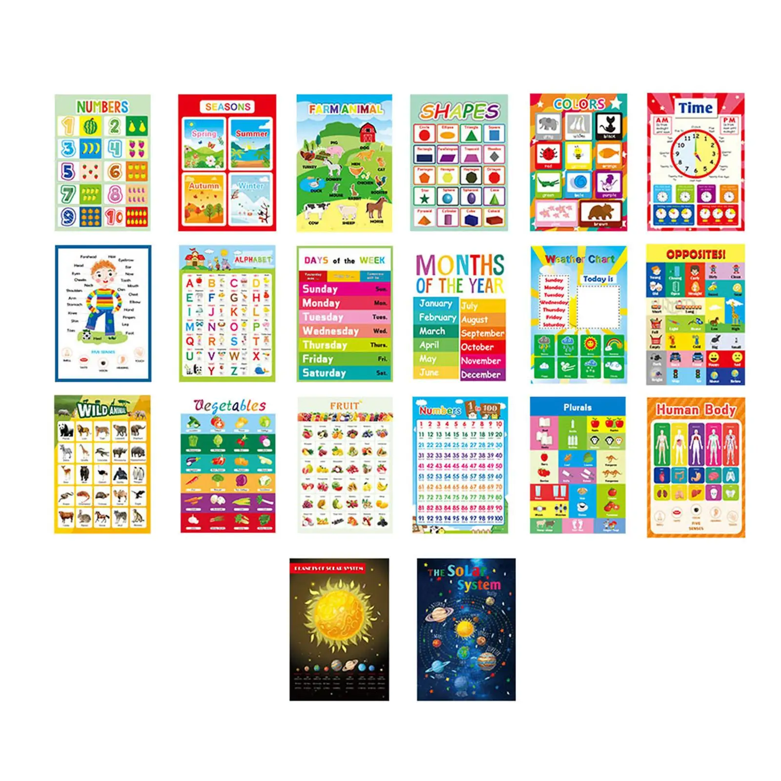 

20 Pieces Educational Posters ,Learning Posters Classroom Decor Elementary Preschool Teaching Posters,for Kindergarten School