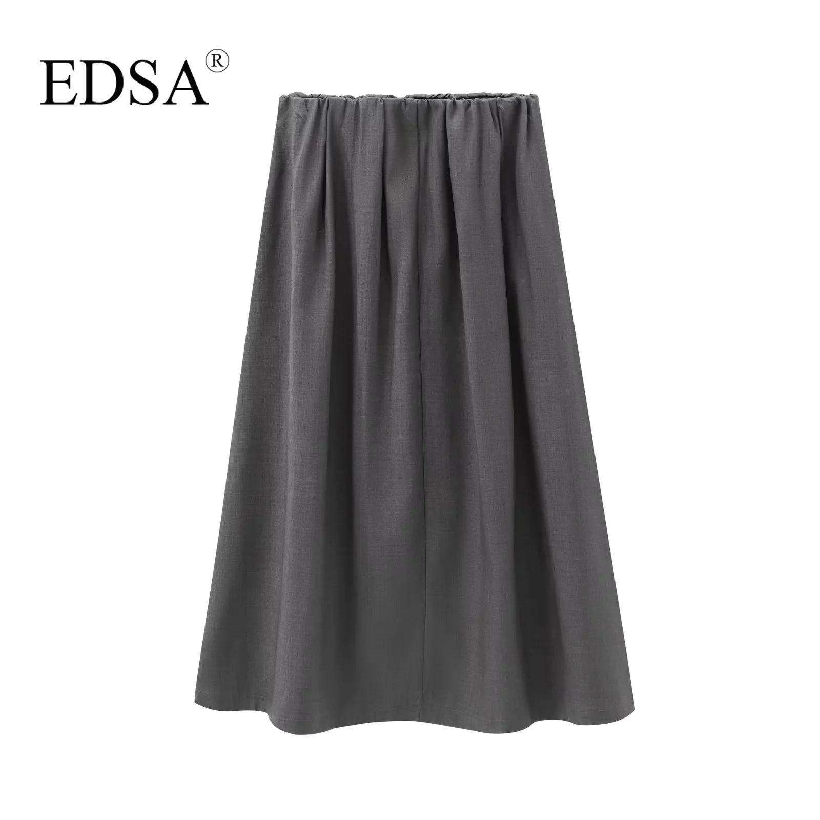 EDSA Women Grey A-Line Midi Skirt High Elastic Waist All Seasons for Casual Girls All-Match Long Skirts