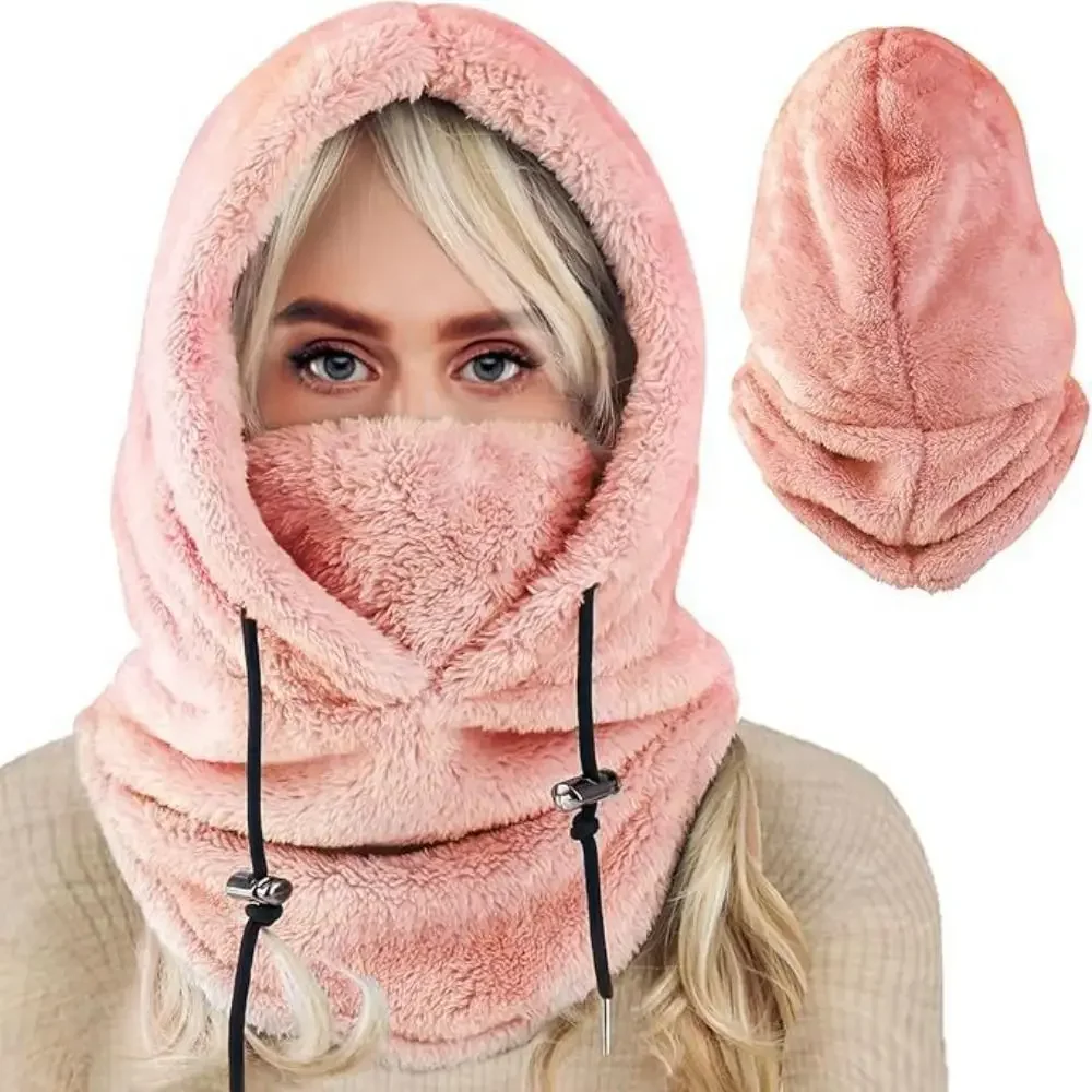 Fashion Plush Sherpa Hood Ski Mask Thickened Keep Warm Fleece Balaclava Hat Windproof Winter Cycling Cap for Outdoor Sports