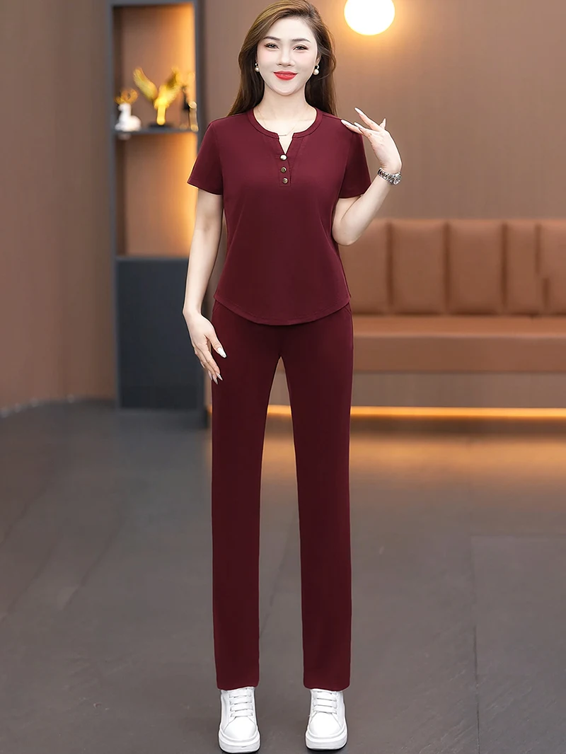 casual-sportswear-set-for-women-summer-2025-faionable-mom-ort-sve-slimming-running-two-piece-set-v-ne-long-pants