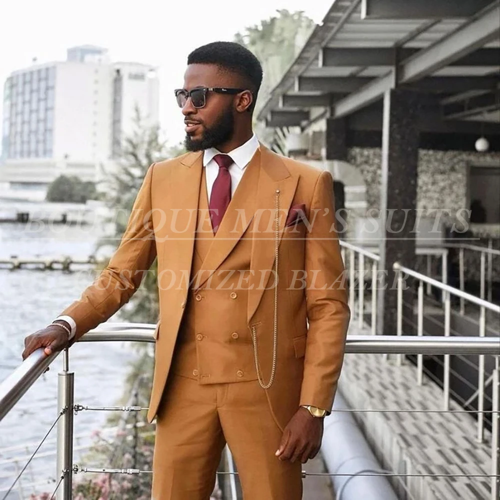 

High-end Men's Suits Formal Single Breasted Peak Lapel Slim Fit 3 Piece Jacket Pants Vest Male Clothing Autumn Office Outfits