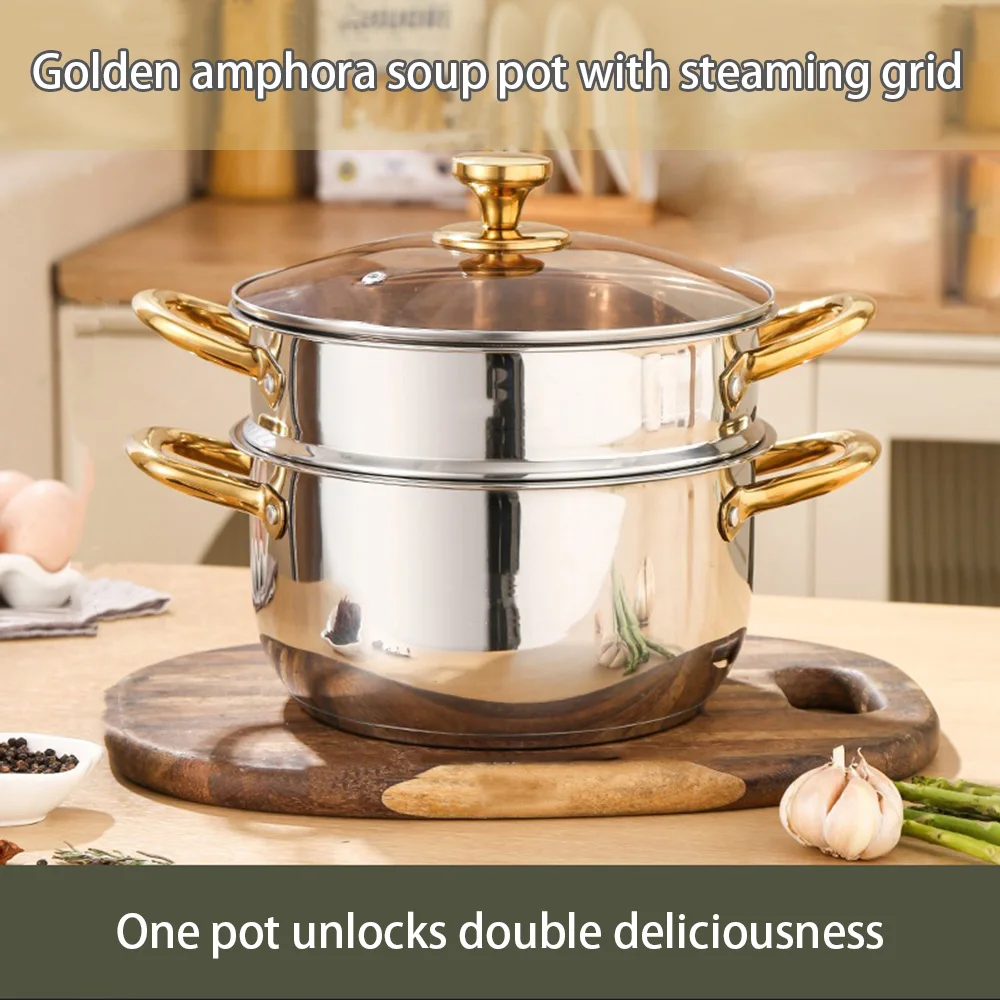 

Composite steel household kitchen pan, food grade stainless steel, non stick, induction cooker compatible, deep soup pan