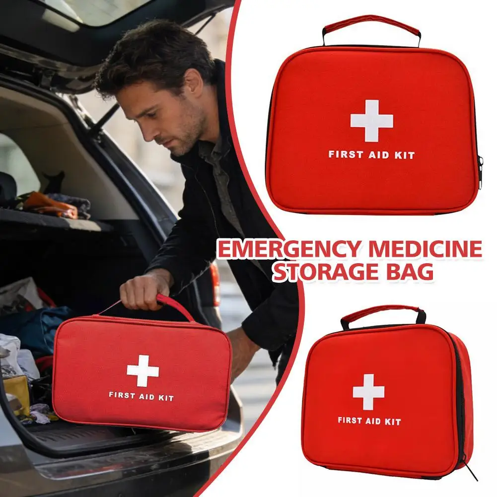 First Aid Kit Bag Waterproof Cloth Red Cross Design Car Portable Zippered Closure Lightweight for Home Office Outdoor Travel