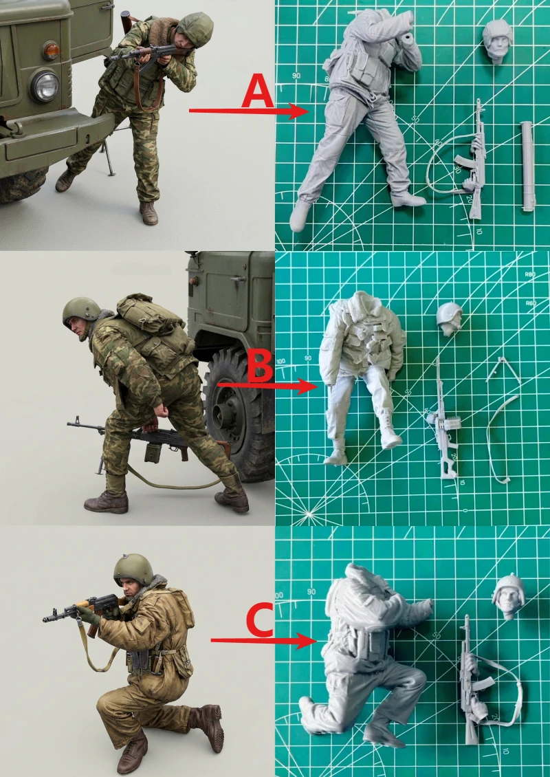 1/16 Scale Die-Cast Resin Figure Model Kit Russian Internal Troops Shooting From Cover (No Truck) Unassembled Unpainted