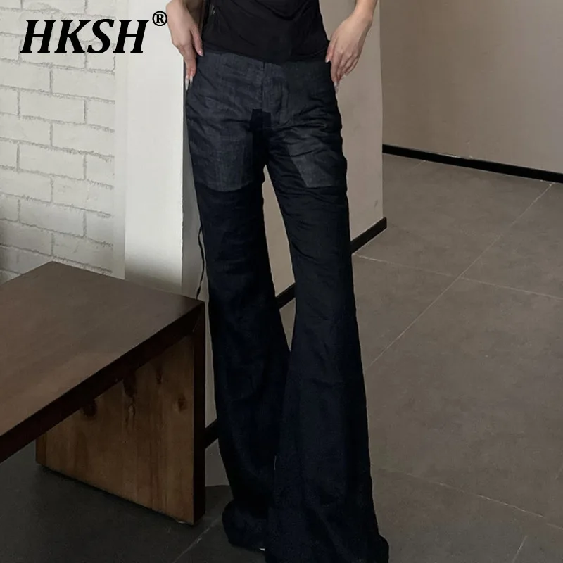 

HKSH Spring Summer New Women's Y2K Tide Chic Dark High Street Ins Fashion Elegant Casual Patchwork Bootcut Wide Leg Pants HK5984