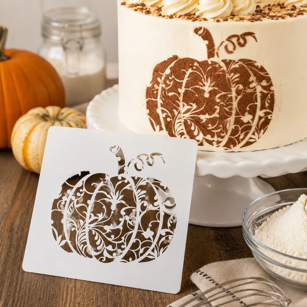 1Pc Halloween Vintage Pumpkin Cake Stencil PET Food Grade Hollow Template for Wedding Birthday Cookie Dessert Decor