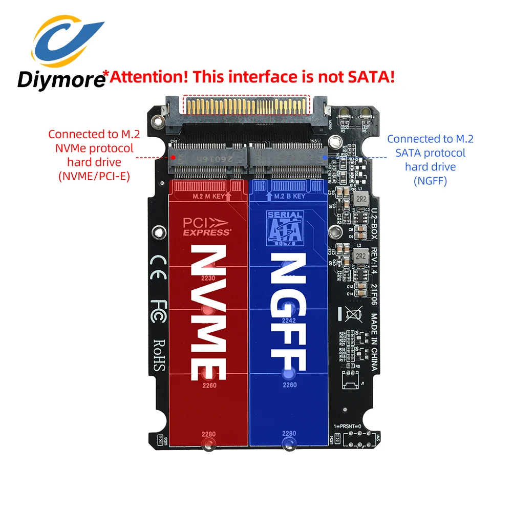 M.2 Adapter NVMe SSD to U.2 SFF-8639 Converter PCIe M2 Card Aluminum Enclosure for Desktop PC Server Upgrade NVME M-Key