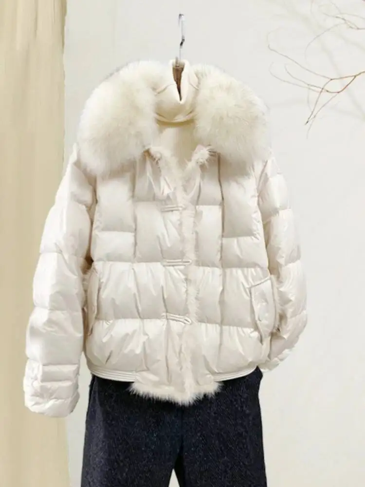 

Женский короткий пуховик на осень-зиму в стиле ретро с пуговицами из норки, белое пуховое пальто, женские утепленные парки с меховым воротником