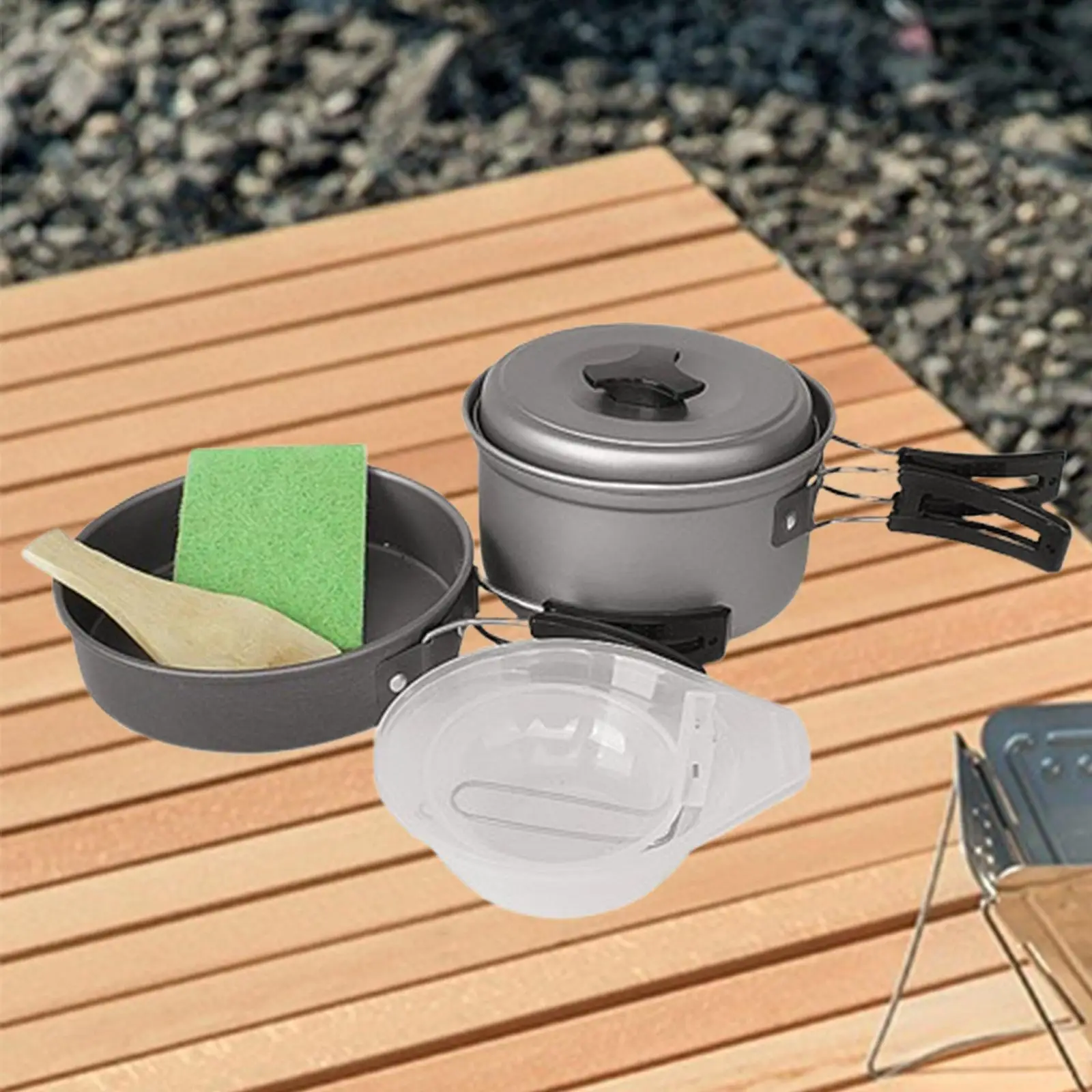 Camping Cookware Mess Kit Camping Cooking Set Folded Handle Aluminum Space Save