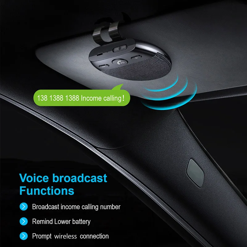 Wireless Car Kit Handsfree Speakerphone Car MP3 Music Player with Microphone Auto Power On Connect Support Two Mobile Phones