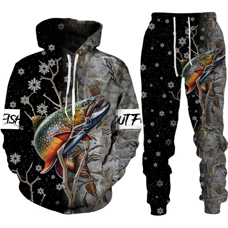 Fishing Art 3D Print HoodieSuit Men Hunter Women Camping Costume Funny Sweatshirt Sportswear Set