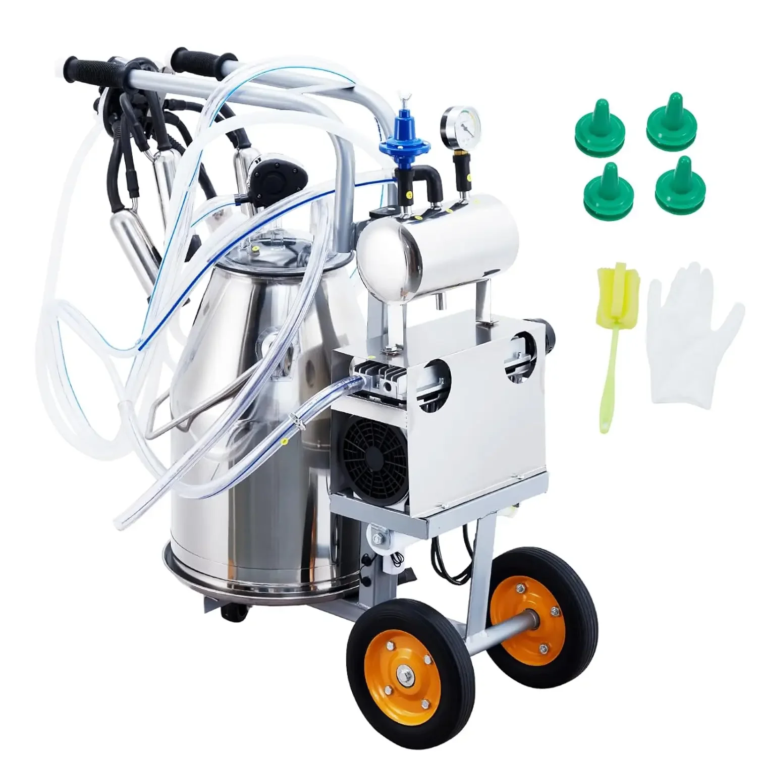 15000 RPM Suction Pump, Portable Vacuum Pump Milking Machiner with 25L-304 Stainless Steel Bucke