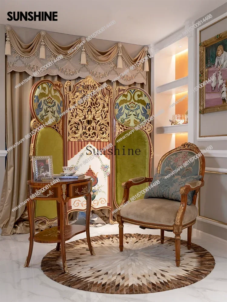 Solid wood painted screen sticker gold foil partition bedroom decorationX