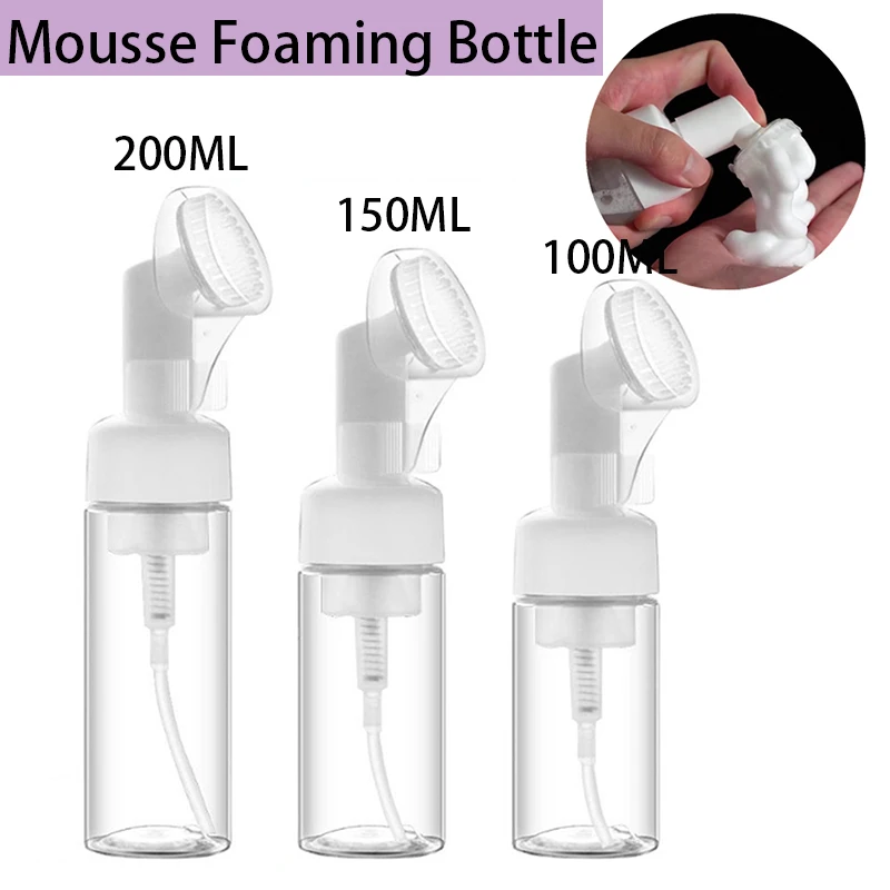 

100/150/200ml Empty Froth Foaming Pump Bottle With Silicone Brush Head Press Type Face Cleaning Foam Bottles